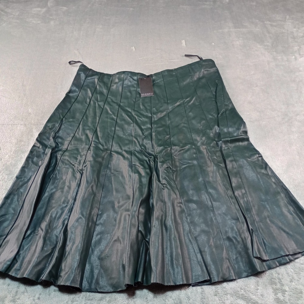 Eloquii Faux Leather Pleated Midi Skirt Womens 22 Green Vegan Dark Academia Goth